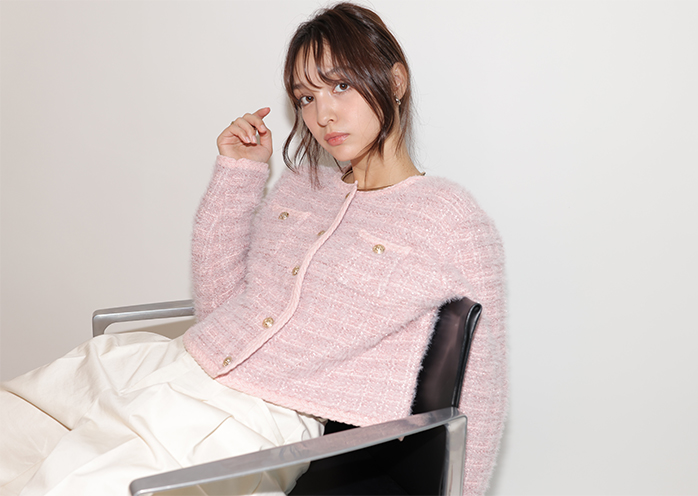 shiny tweed knit jacket