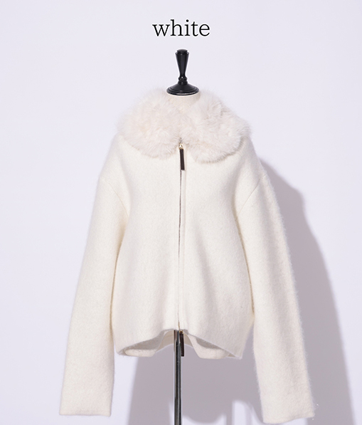 Arpege story アルページュストーリー シアーカーデブルゾン ホワイト Fur Collar Knit Blouson │【公式通販】Arpege story（アルページュ